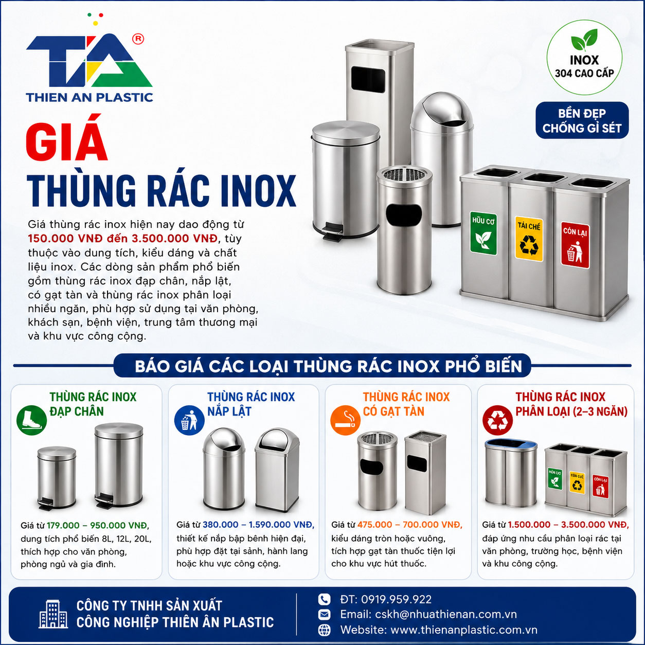 Thùng rác inox tại Thiên Ân Plastic